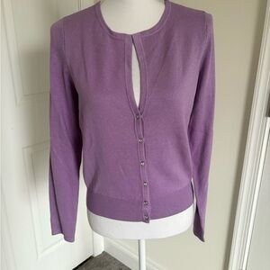 Ann Taylor Lilac Button-Front Crewneck Cardigan